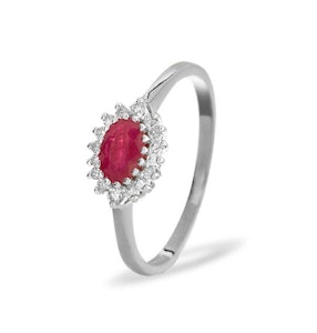 Ruby 6 x 4mm And Diamond 18K White Gold Ring SIZES AVAILABLE K L O