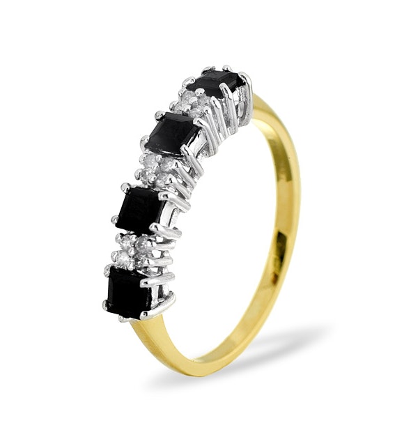 Sapphire 3mm And Diamond 9K Gold Ring - image 1