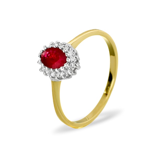 Ruby 6 x 4mm And Diamond 9K Gold Ring SIZE O - Image 1