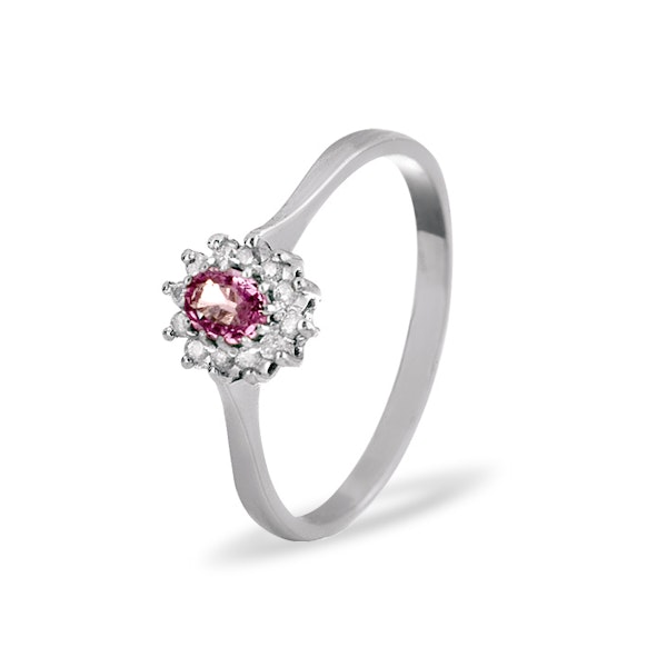 9K White Gold Diamond Pink Sapphire Ring 0.06ct SIZES AVAILABLE L Q R - Image 1
