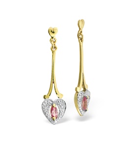 Pink Sapphire 5 X 3mm and Diamond 9K Yellow Gold Earrings B3665
