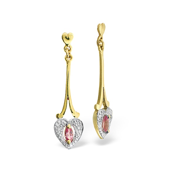 Pink Sapphire 5 X 3mm and Diamond 9K Yellow Gold Earrings B3665 - Image 1