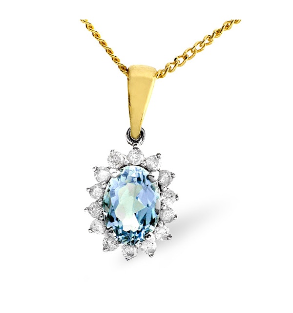 Blue Topaz 7 x 5mm And Diamond 9K Gold Pendant Necklace - image 1