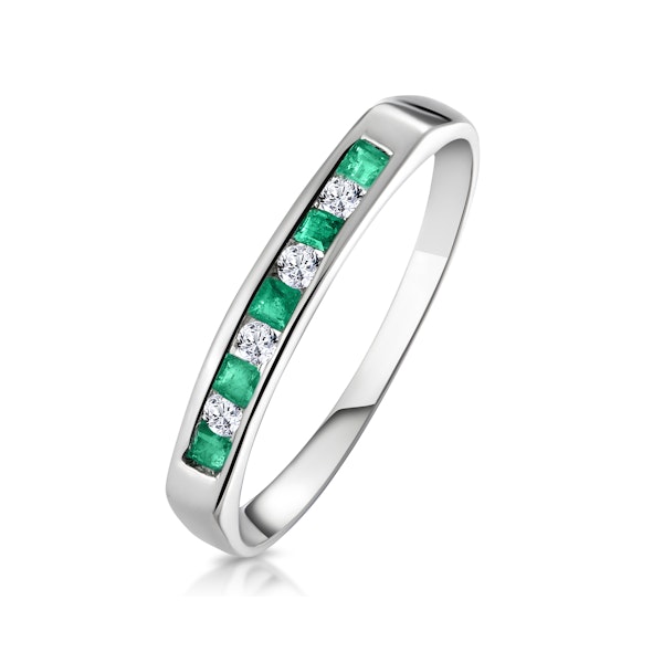 Emerald 0.15ct And Diamond 9K White Gold Ring - Image 1