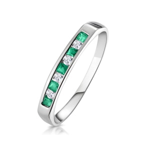 Emerald 0.15ct And Diamond 9K White Gold Ring