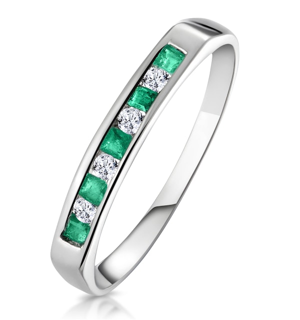 Emerald 0.15ct And Diamond 9K White Gold Ring - image 1