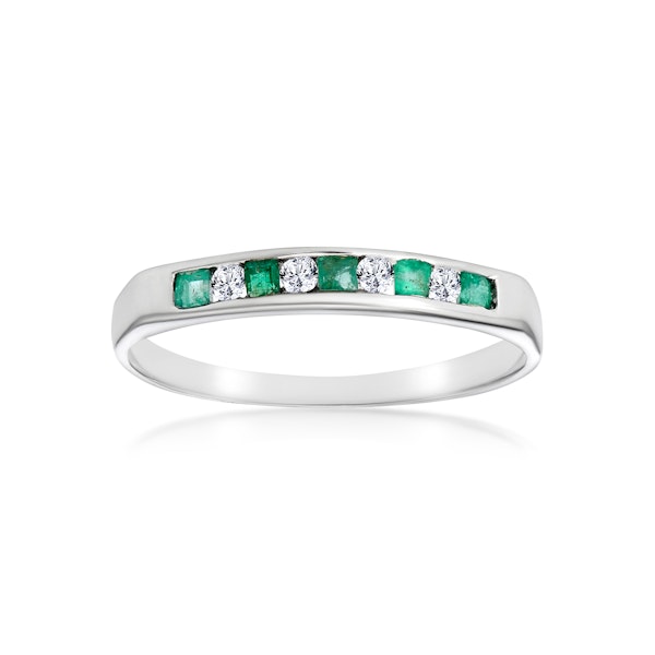 Emerald 0.15ct And Diamond 9K White Gold Ring - Image 2