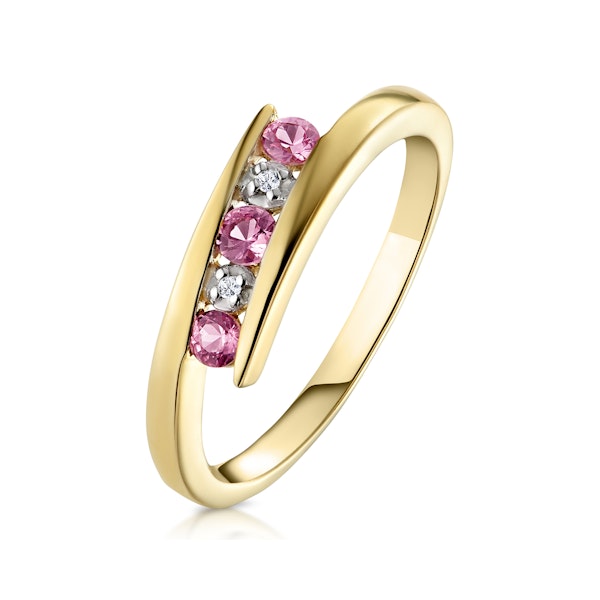 0.21ct Pink Sapphire and Diamond Ring 9K Yellow Gold - Image 1