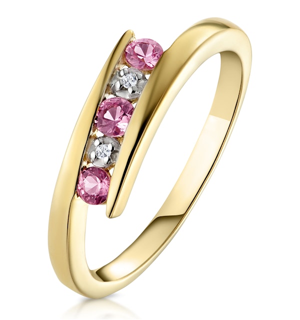 0.21ct Pink Sapphire and Diamond Ring 9K Yellow Gold - image 1