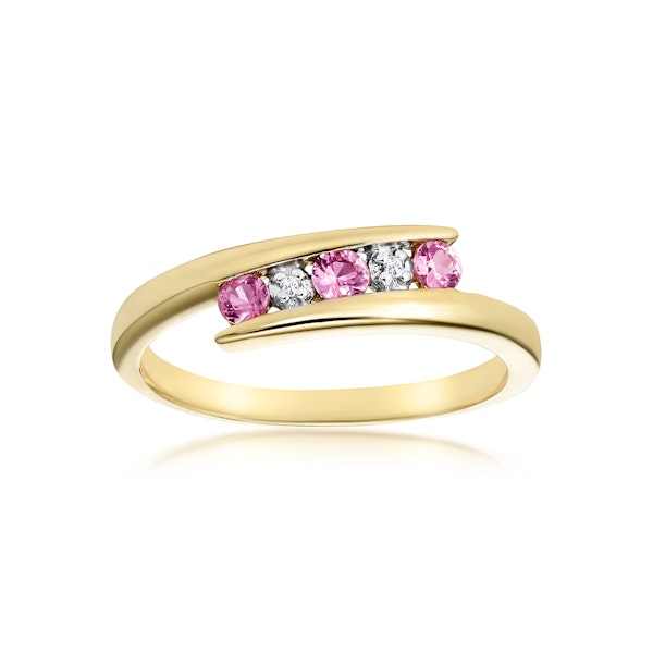 0.21ct Pink Sapphire and Diamond Ring 9K Yellow Gold - Image 2