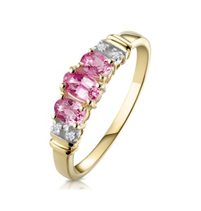 Pink Sapphire and 0.02ct Diamond Ring 9K Yellow Gold