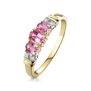Pink Sapphire and 0.02ct Diamond Ring 9K Yellow Gold