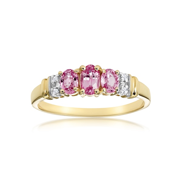 Pink Sapphire and 0.02ct Diamond Ring 9K Yellow Gold - Image 2