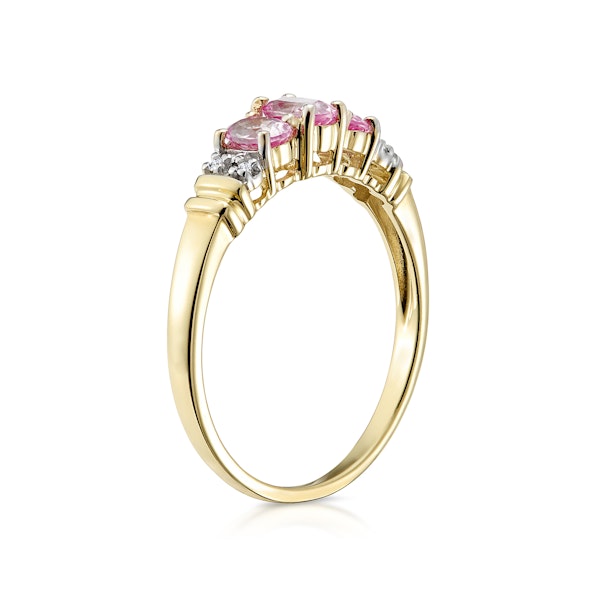 Pink Sapphire and 0.02ct Diamond Ring 9K Yellow Gold - Image 3