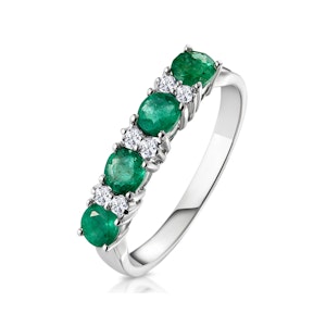 Emerald 0.49ct And Diamond 9K White Gold Ring SIZES H.5