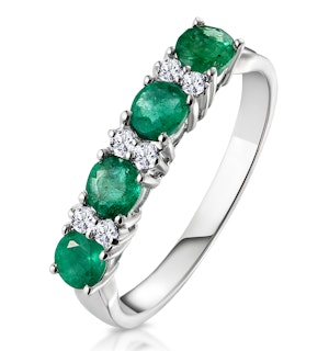 Emerald 0.49ct And Diamond 9K White Gold Ring
