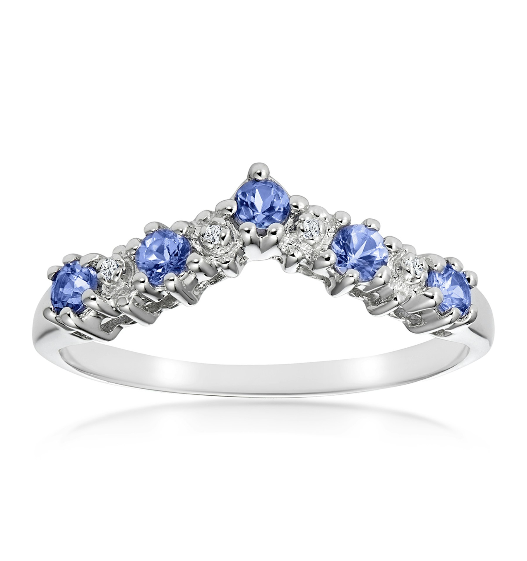 Diamond and Tanzanite 0.35CT Wishbone Ring in 9K White Gold