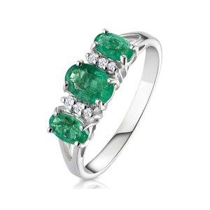 Emerald 1.06ct And Diamond 9K White Gold Ring