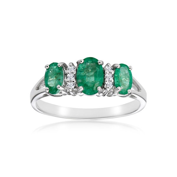 Emerald 1.06ct And Diamond 9K White Gold Ring - Image 2