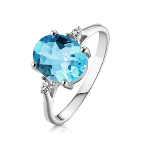 9K White Gold Diamond and 2.60ct Blue Topaz Ring
