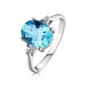 9K White Gold Diamond and 2.60ct Blue Topaz Ring