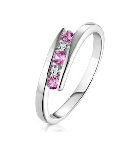 9K White Gold Diamond and Pink Sapphire Ring