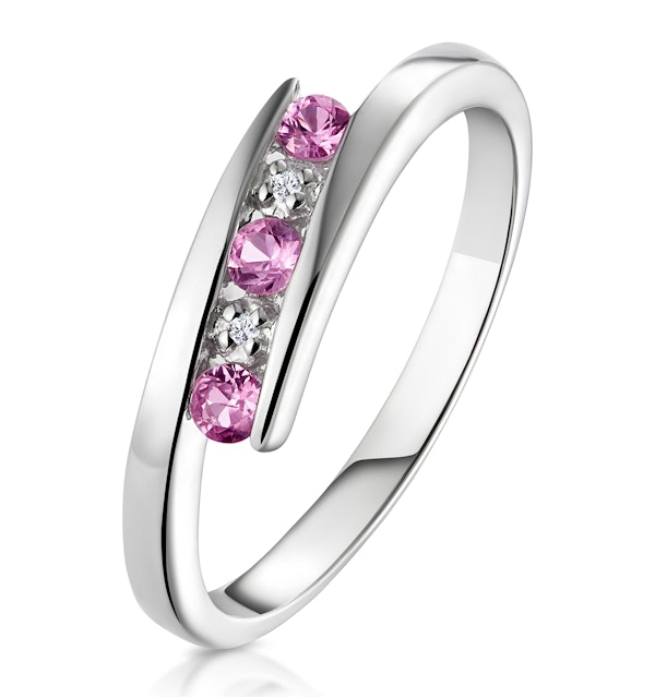 9K White Gold Diamond and Pink Sapphire Ring - image 1
