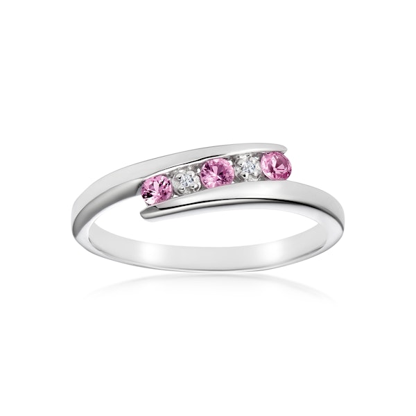 9K White Gold Diamond and Pink Sapphire Ring - Image 2