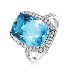 Blue Topaz 6.83CT And Diamond 9K White Gold Ring