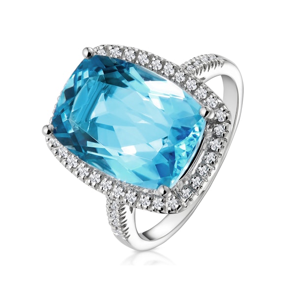 Blue Topaz 6.83CT And Diamond 9K White Gold Ring - Image 1