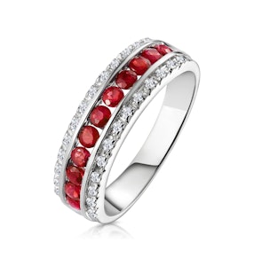 Ruby 0.74ct and Diamond 9K White Gold Ring - Size Y
