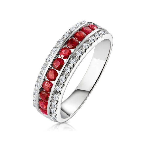 Ruby 0.74ct and Diamond 9K White Gold Ring - Image 1