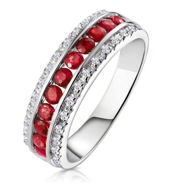 Ruby 0.74ct and Diamond 9K White Gold Ring - image 1
