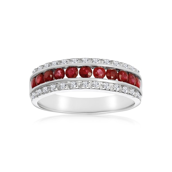 Ruby 0.74ct and Diamond 9K White Gold Ring - Image 2