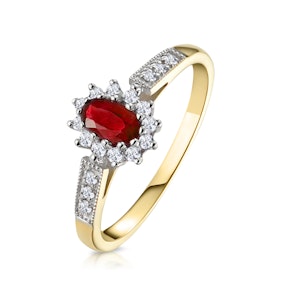 Ruby 5 x 3mm And Diamond 9K Gold Ring A3351