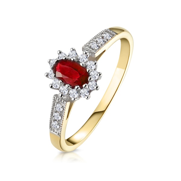 Ruby 5 x 3mm And Diamond 9K Gold Ring A3351 - Image 1