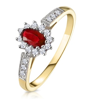 Ruby 5 x 3mm And Diamond 9K Gold Ring  A3351