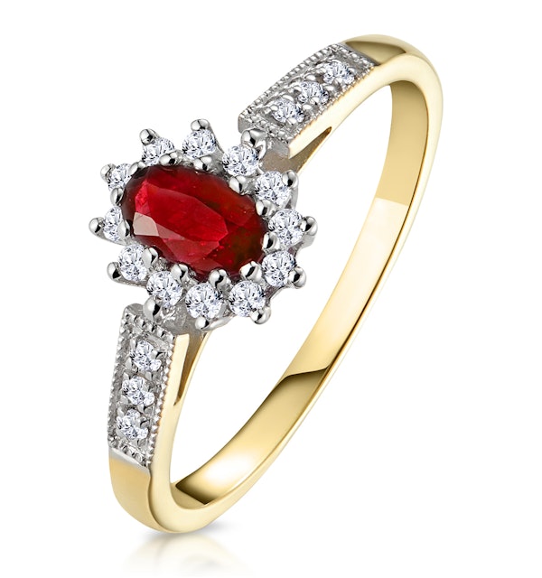 Ruby 5 x 3mm And Diamond 18K Gold Ring - image 1