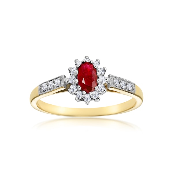 Ruby 5 x 3mm And Diamond 9K Gold Ring A3351 - Image 2