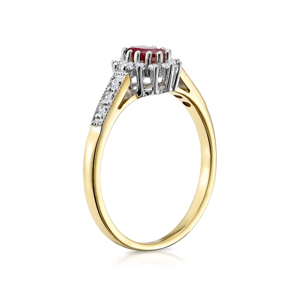 Ruby 5 x 3mm And Diamond 9K Gold Ring A3351 - Image 3