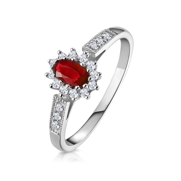 Ruby 5 x 3mm And Diamond 9K White Gold Ring - Image 1