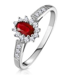 Ruby Ring with Lab Diamonds in 925 Silver - 5 x 3mm Centre