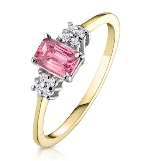9K Gold Diamond Pink Sapphire Ring 0.06ct