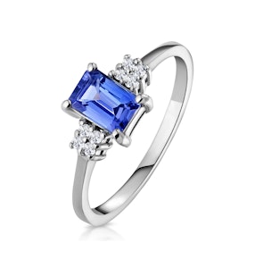 Tanzanite 6 x 4mm And Diamond 18K White Gold Ring SIZES AVAILABLE J