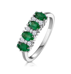 Emerald 0.94ct And Diamond 9K White Gold Ring