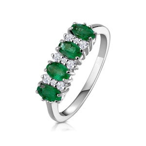 Emerald 0.94ct And Diamond 9K White Gold Ring