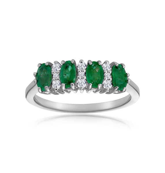 Emerald 0.94ct And Diamond 9K White Gold Ring - Image 3