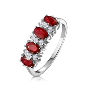 Ruby 1.12ct And Diamond 9K White Gold Ring - Size X
