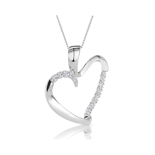 Heart Pendant Necklace 0.15ct Diamond 9K White Gold - Image 1