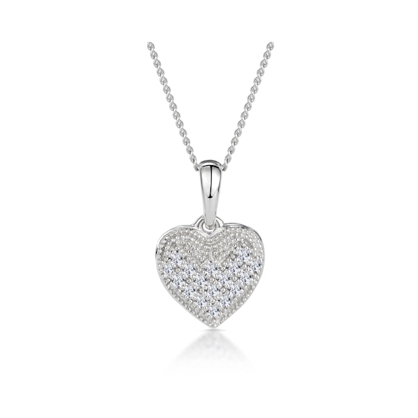 Heart Pendant Necklace 0.09ct Diamond 9K White Gold - Image 1